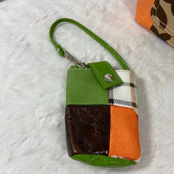 Fashion Handbag Multi Color Block style Bright Green Trim Jacquard - Picture 3 of 14